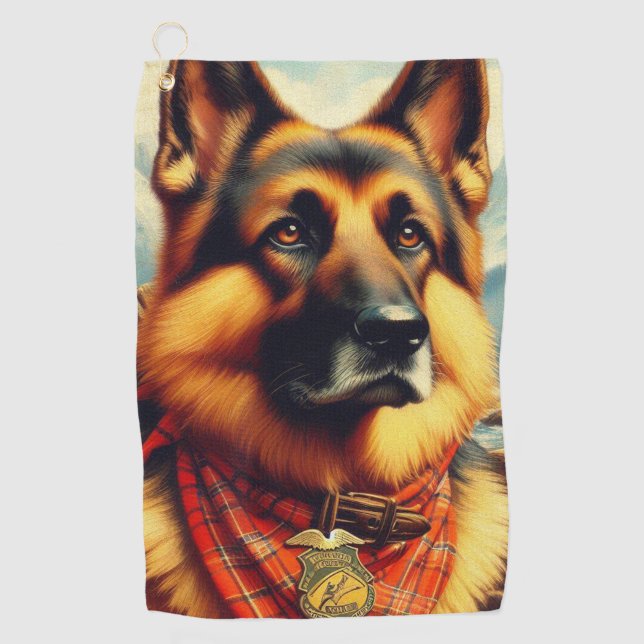 Vintage German Shepherd Painting Golf Towel (Front)
