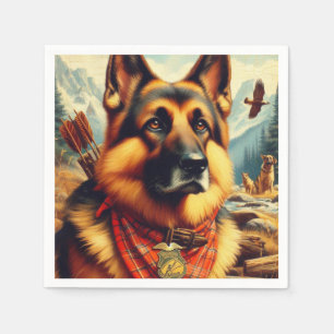 Vintage German Shepherd Painting Napkin