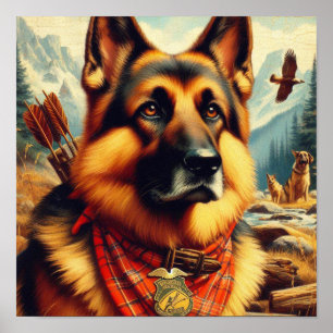 Vintage German Shepherd Painting Poster