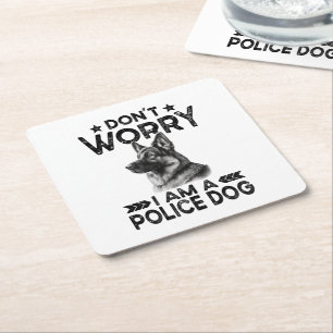 Vintage German Shepherd Police Dog Owner Funny  Square Paper Coaster