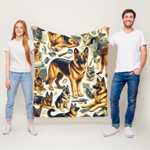 Vintage German Shepherd Seamless Fleece Blanket
