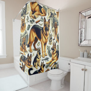 Vintage German Shepherd Seamless Shower Curtain