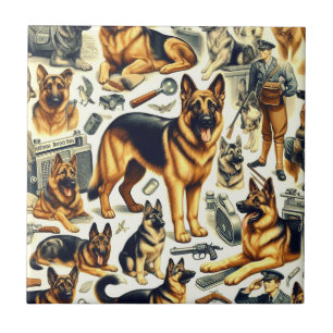 Vintage German Shepherd Seamless Tile
