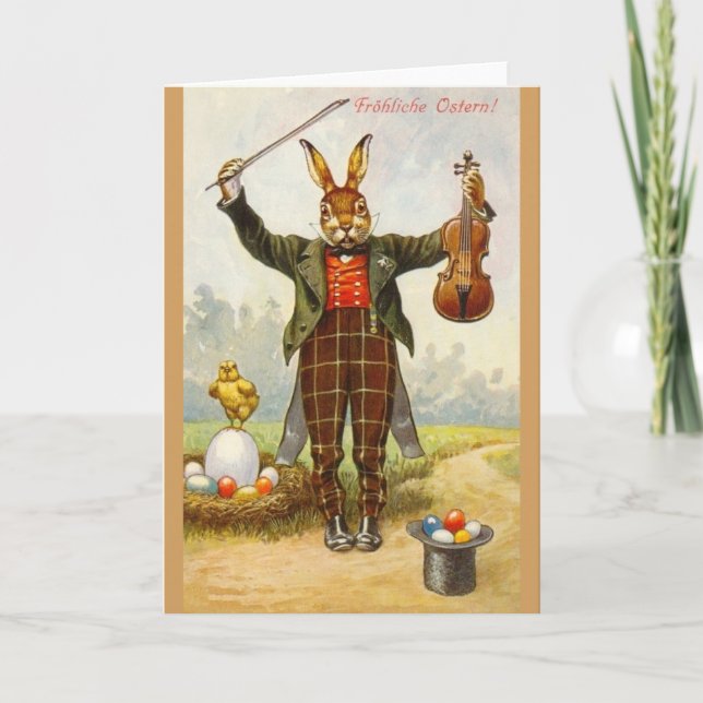 Vintage German Violinist Easter Greeting Card (Front)