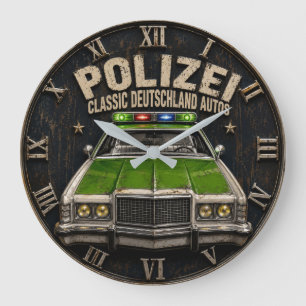 Vintage Germany Police Cruiser Classic Car Large Clock