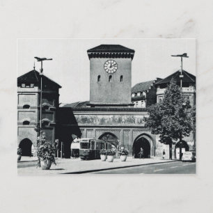 Vintage Germany, Station and tram,  1950s Postcard