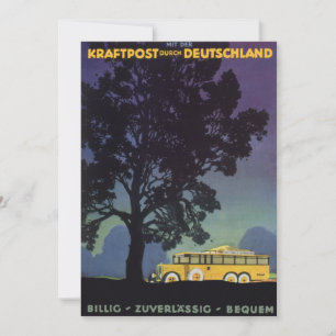 Vintage Germany, Yellow Bus at Night, Travel Art