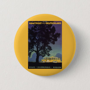 Vintage Germany, Yellow Bus at Night, Travel Art 6 Cm Round Badge