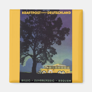 Vintage Germany, Yellow Bus at Night, Travel Art Magnet