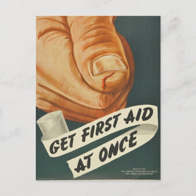 Vintage Get First Aid at Once Postcard (Front)