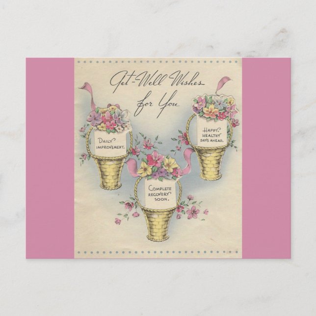 Vintage Get Well Baskets 2 Postcard (Front)