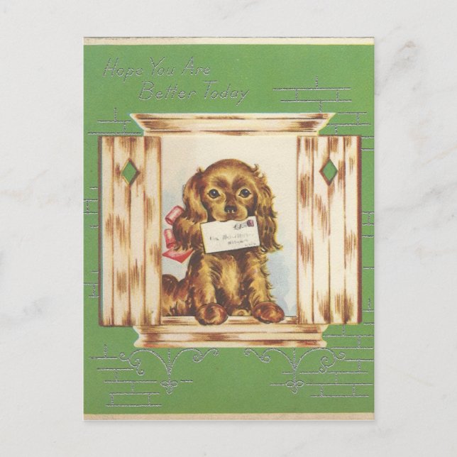 Vintage Get Well Dog With Letter Postcard (Front)