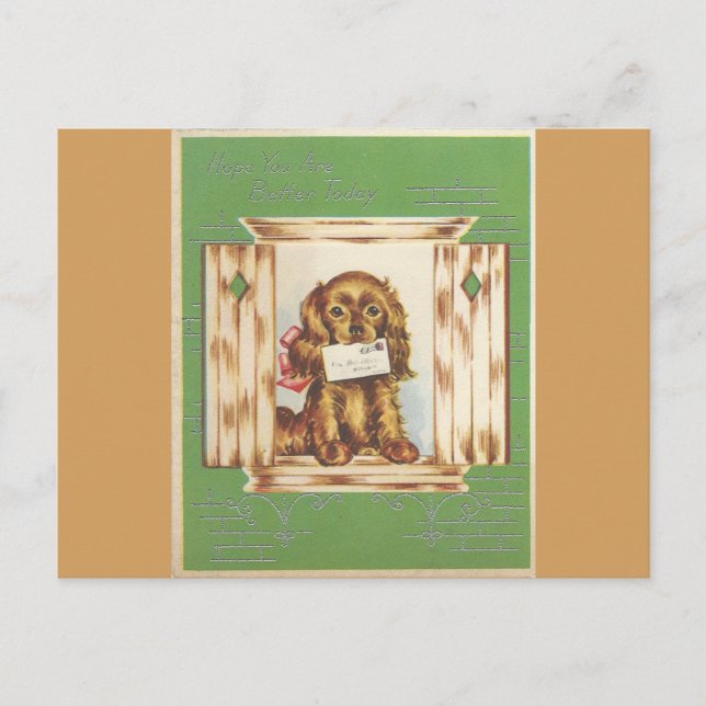 Vintage Get Well Dog With Letter Postcard (Front)