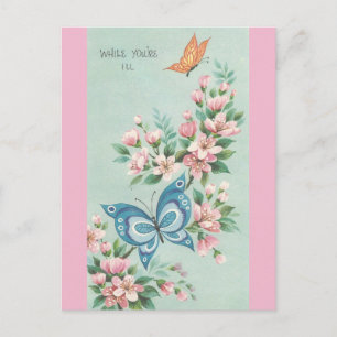 Vintage Get Well With Butterflies Postcard