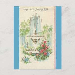 Vintage "Get Well" With Fountain Postcard
