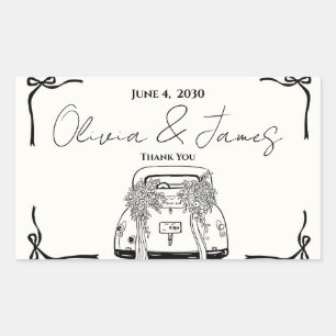 Vintage Getaway Car Ribbon Bows Wedding Thank You Rectangular Sticker