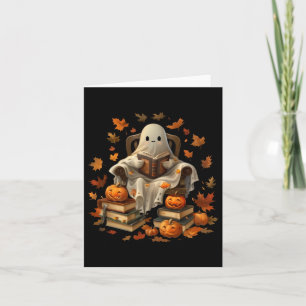 Vintage Ghost Book Reading Pumpkin Gothic Hallowee Card