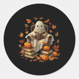 Vintage Ghost Book Reading Pumpkin Gothic Hallowee Classic Round Sticker