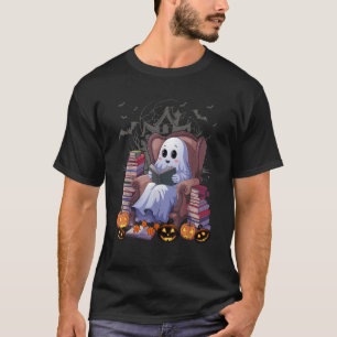 Vintage Ghost Book Reading Pumpkin Gothic Hallowee T-Shirt