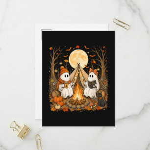 Vintage Ghost Campfire Camping Autumn Halloween Invitation Postcard