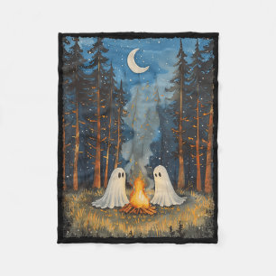 Vintage Ghost Campfire Camping Lover Forest Gothic Fleece Blanket