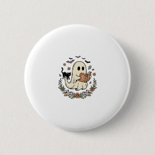 Vintage Ghost Cat Halloween Floral Vector Design_1 6 Cm Round Badge