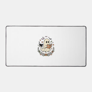Vintage Ghost Cat Halloween Floral Vector Design_1 Desk Mat