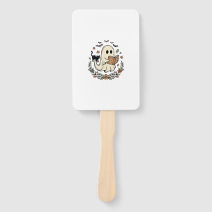 Vintage Ghost Cat Halloween Floral Vector Design_1 Hand Fan