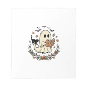 Vintage Ghost Cat Halloween Floral Vector Design_1 Notepad