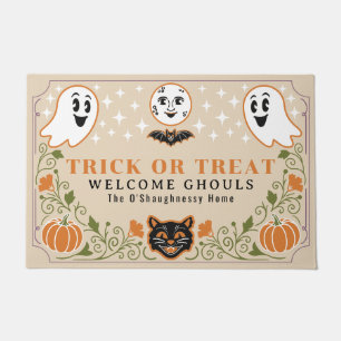 Vintage Ghost Cat Pumpkin Halloween Doormat