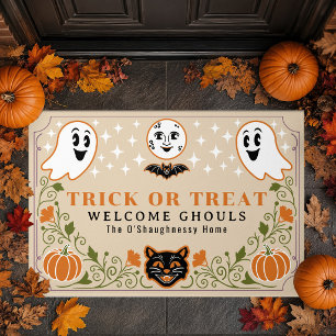 Vintage Ghost Cat Pumpkin Halloween Doormat