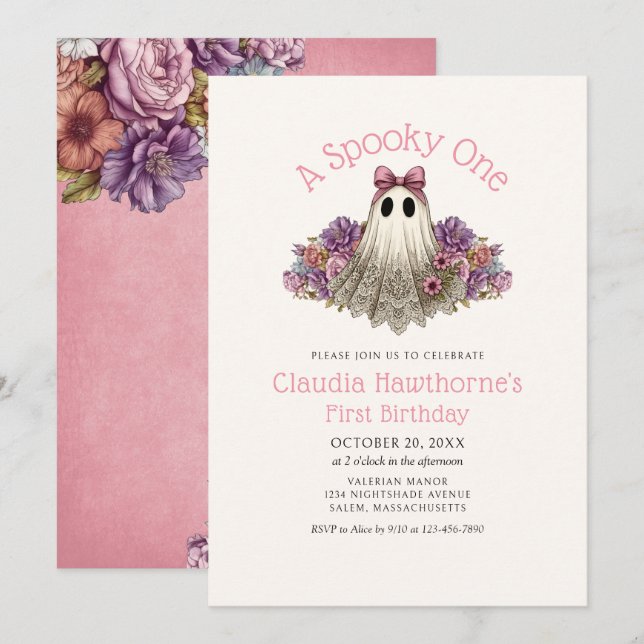 Vintage Ghost Halloween 1st First Birthday Invitation (Front/Back)