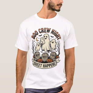 Vintage Ghost Halloween Boo Crew Sheet Party Shirt