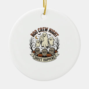 Vintage Ghost Halloween Boo Crew Sheet Party Shirt Ceramic Tree Decoration