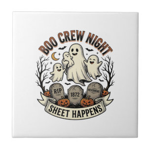 Vintage Ghost Halloween Boo Crew Sheet Party Shirt Tile