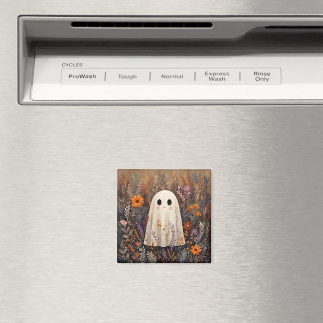 Vintage Ghost Halloween Flowers Magnet (In Situ (Dishwasher))