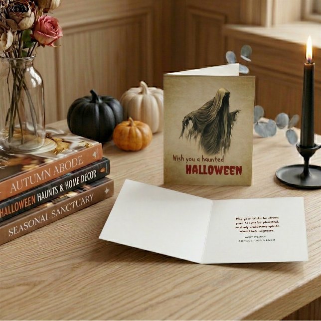 Vintage Ghost Haunted Halloween  Holiday Card (Creator Uploaded)