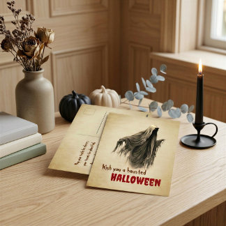 Vintage Ghost Haunted Halloween Postcard