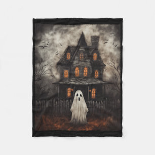 Vintage Ghost Haunted House Midnight Halloween Gho Fleece Blanket