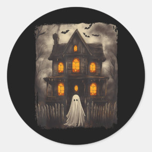 Vintage Ghost Haunted House Scary Halloween Classic Round Sticker