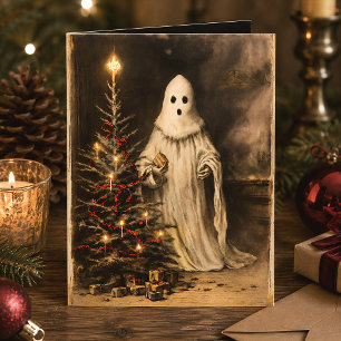 Vintage Ghost Merry Creepmas Gothic Christmas Card