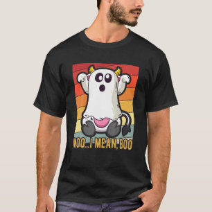 Vintage Ghost Moo I Mean Boo Pumpkin Moon Hallowee T-Shirt