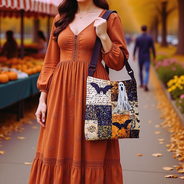 Vintage Ghost & Moths, Bats Collage Halloween  Crossbody Bag (Creator Uploaded)