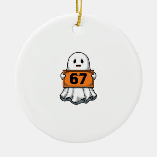Vintage Ghost Number 67 Halloween Shirt Design_1 Ceramic Tree Decoration
