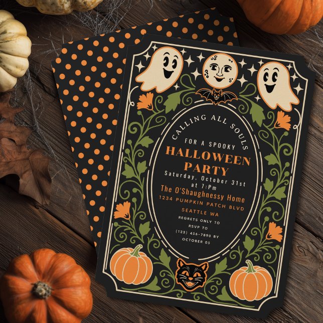 Vintage Ghost Pumpkin Halloween Party Invitation (Creator Uploaded)