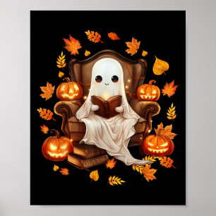 Vintage Ghost Reading Book Lovers Gothic Halloween Poster