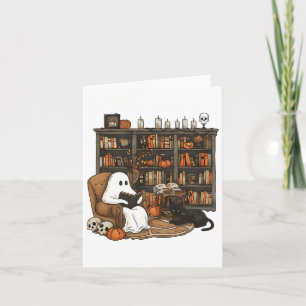 Vintage Ghost Reading Book Lovers Library Hallowee Card