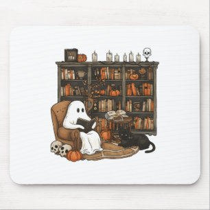 Vintage Ghost Reading Book Lovers Library Hallowee Mouse Pad