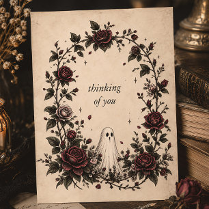 Vintage Ghost Rose Thinking of You Holiday Card