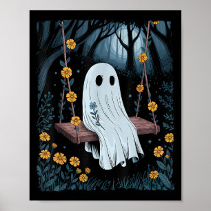 Vintage Ghost Swinging In Forest Night Halloween F Poster